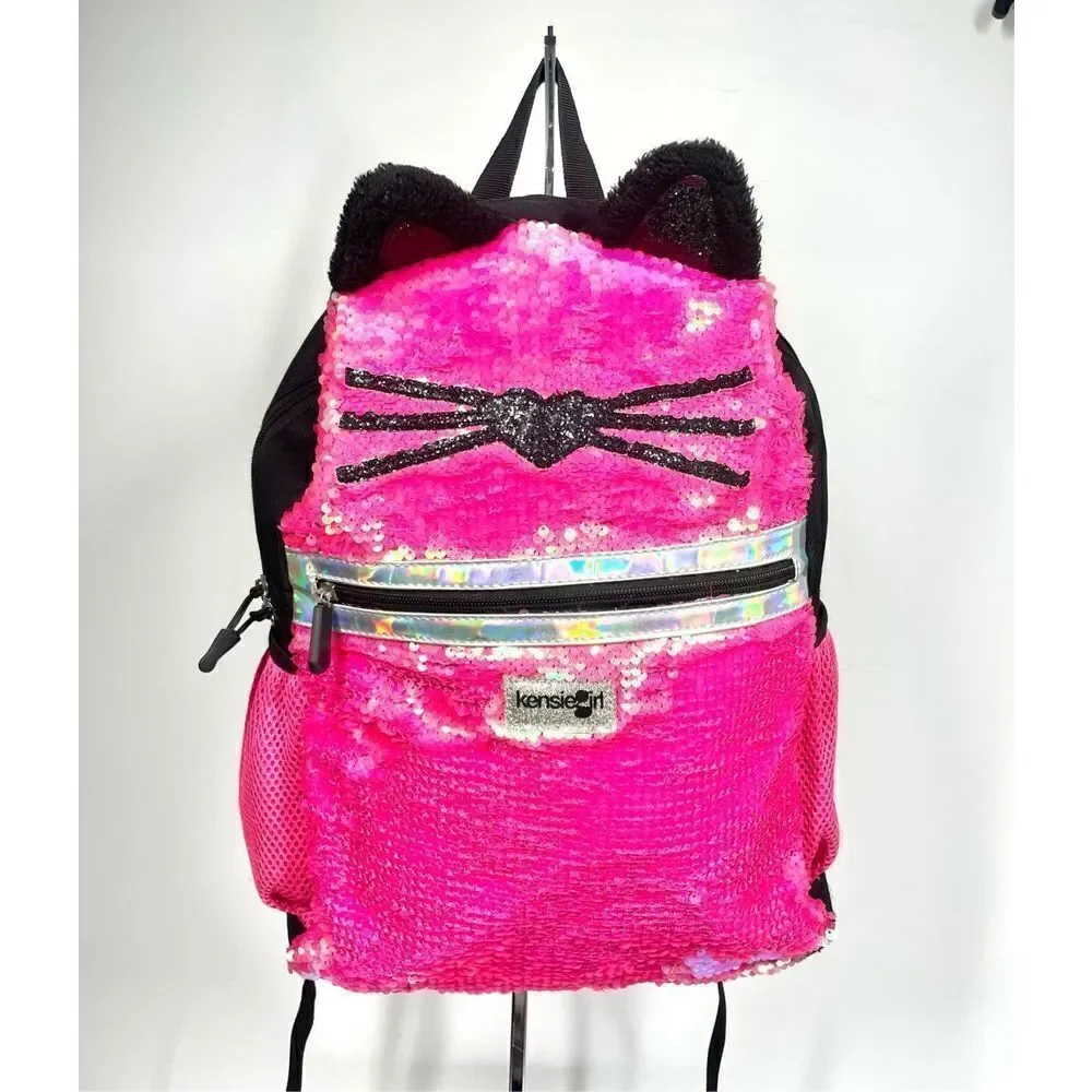 Kensie Girl Kitty Ears Sequin Pink Iridescent Computer Laptop Backpack Rare